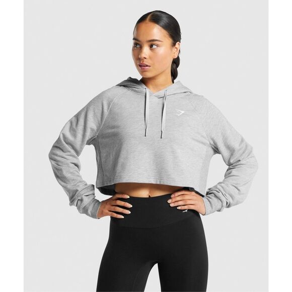 GYMSHARK Women’s Light Gray Long Sleeve Cropped Hoodie Size Small - Picture 1 of 8